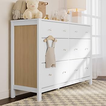 【送料無料】２点セット/White nature Dresser Set Home Square 4 Piece Set with 6 Drawer Double Dresser, 5